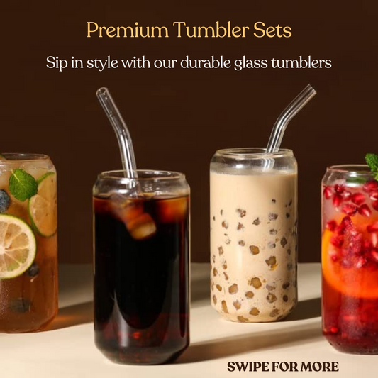 Can-Shaped Glass Tumblers with Straws - Set of 2 | 540ml | Sip in Style Anywhere!