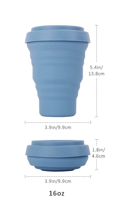 Premium Collapsible Coffee Cup - BPA Free Silicone, Portable & Lightweight, 16oz/473ml | Foldable Travel Mug for Hot & Cold Beverages| Hiking Cups | Camping Cups