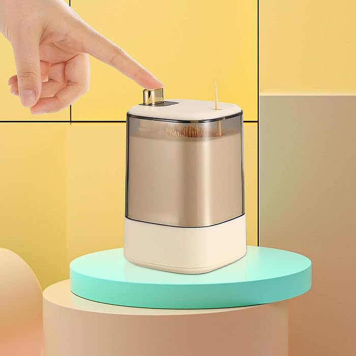 Automatic Toothpick Holder Dispenser with Clear Lid Beige | Sleek, Hygienic Design for Home, Kitchen, and Restaurants