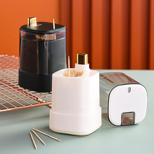 Automatic Toothpick Holder Dispenser with Clear Lid Beige | Sleek, Hygienic Design for Home, Kitchen, and Restaurants