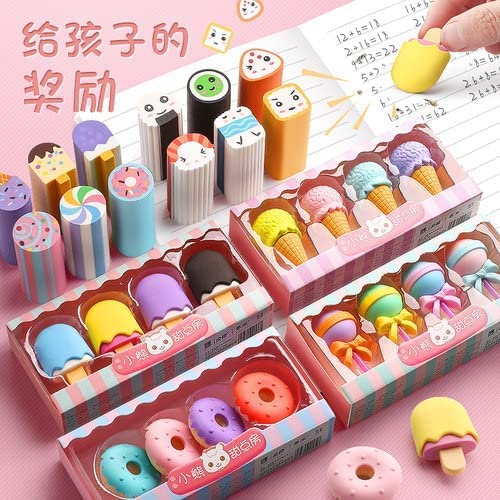 Pack of 4 Dessert Erasers Set | Lollipop, Ice Cream, Popsicle, Donut Shaped Erasers | Fun Stationery for Kids & Adults | Perfect for Return Gifts & Party Favors (16 pcs)