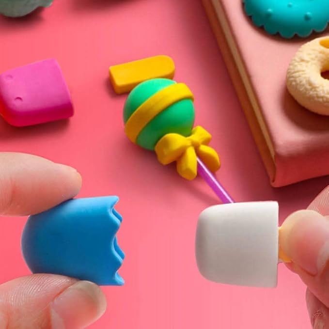 Pack of 4 Dessert Erasers Set | Lollipop, Ice Cream, Popsicle, Donut Shaped Erasers | Fun Stationery for Kids & Adults | Perfect for Return Gifts & Party Favors (16 pcs)