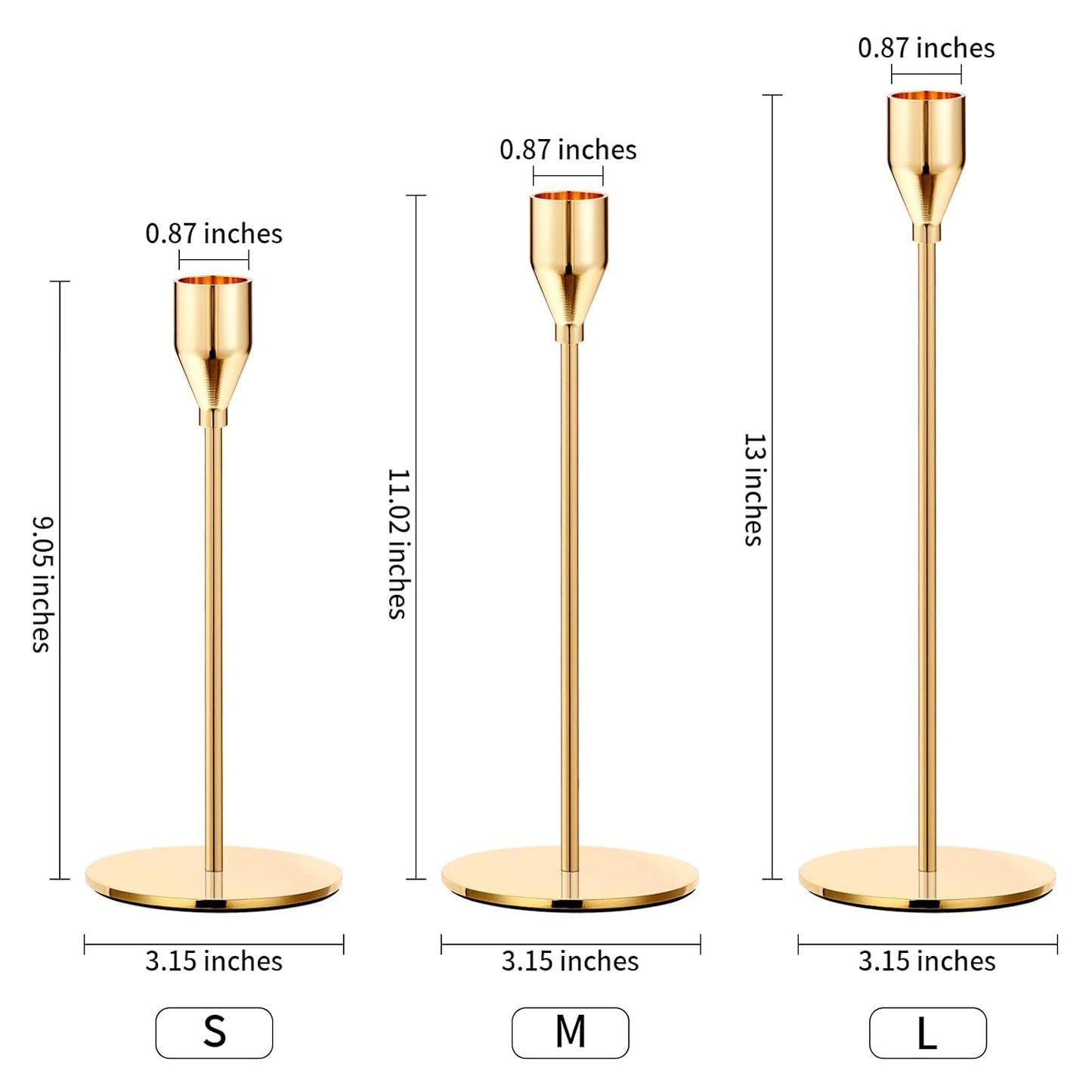 Gold Candlestick Holder Set (3 pcs) – Elegant Taper Candle Holders for Fireplace Mantle, Dining Table, & Modern Farmhouse Decor | Stunning Gold Candle Stands for Romantic Ambience