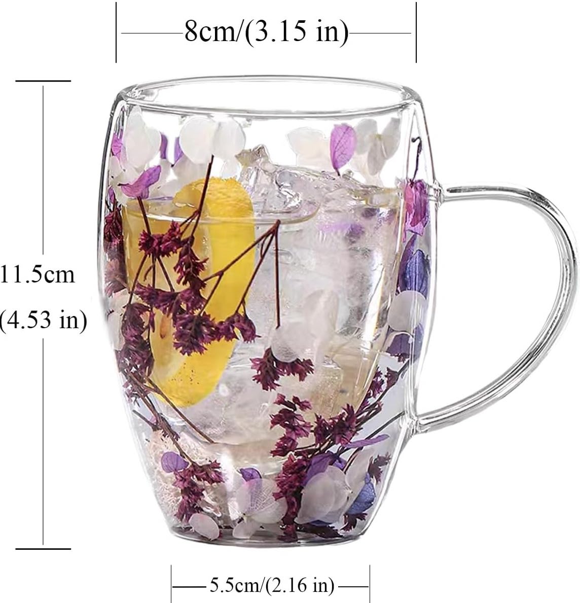 Double-Walled Glass Coffee Cup with Preserved Floating Flowers | Aesthetic Tea & Coffee Mug