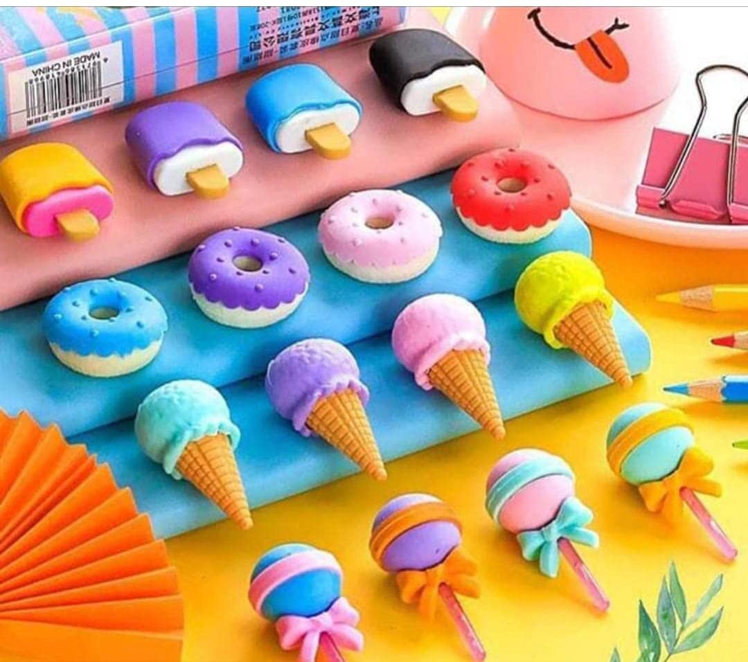 Pack of 4 Dessert Erasers Set | Lollipop, Ice Cream, Popsicle, Donut Shaped Erasers | Fun Stationery for Kids & Adults | Perfect for Return Gifts & Party Favors (16 pcs)