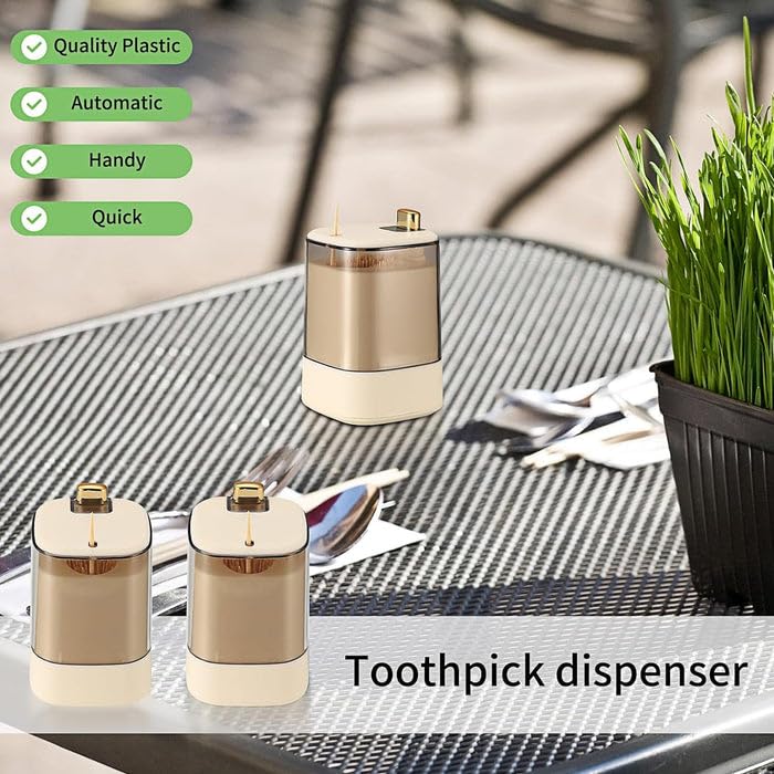 Automatic Toothpick Holder Dispenser with Clear Lid Beige | Sleek, Hygienic Design for Home, Kitchen, and Restaurants