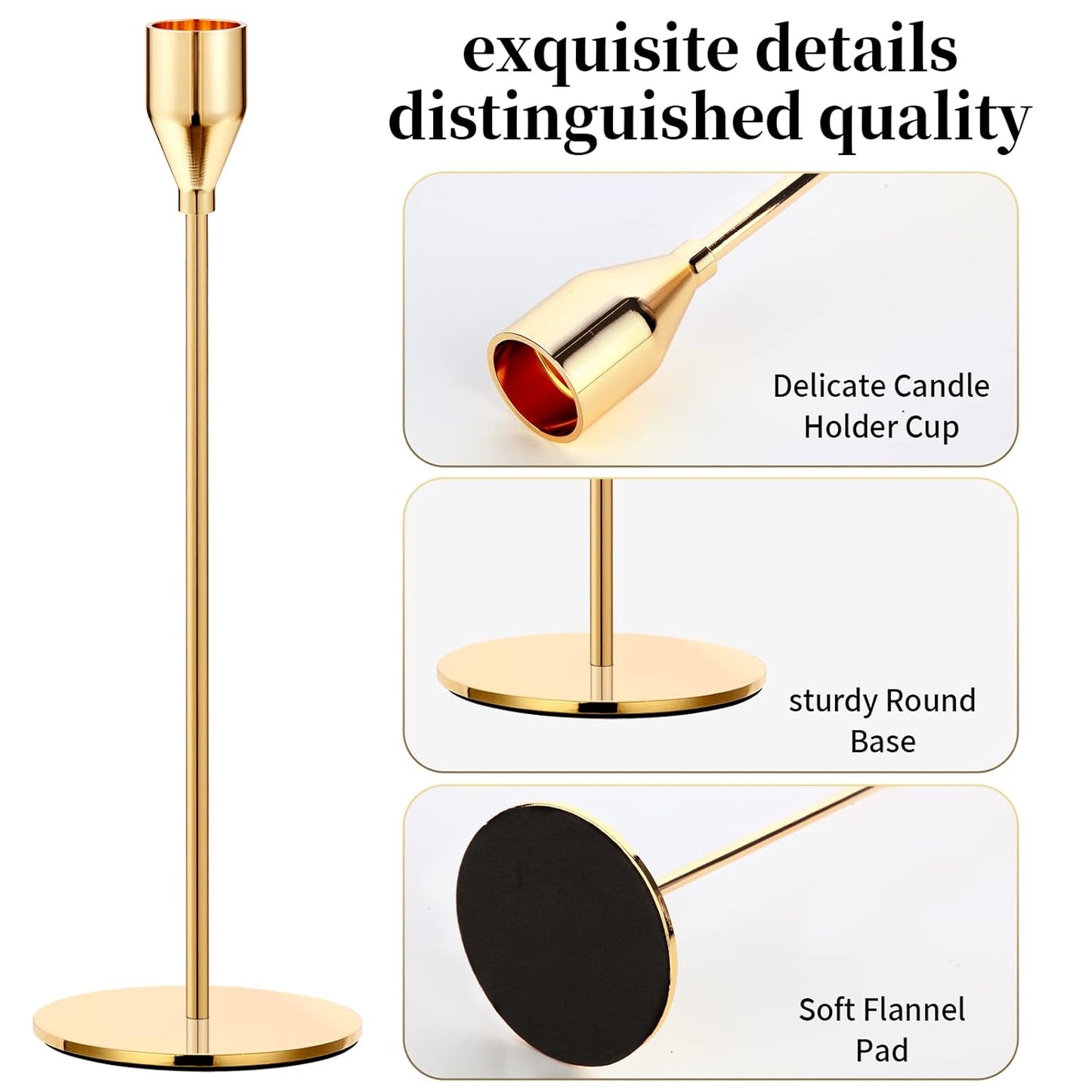 Gold Candlestick Holder Set (3 pcs) – Elegant Taper Candle Holders for Fireplace Mantle, Dining Table, & Modern Farmhouse Decor | Stunning Gold Candle Stands for Romantic Ambience