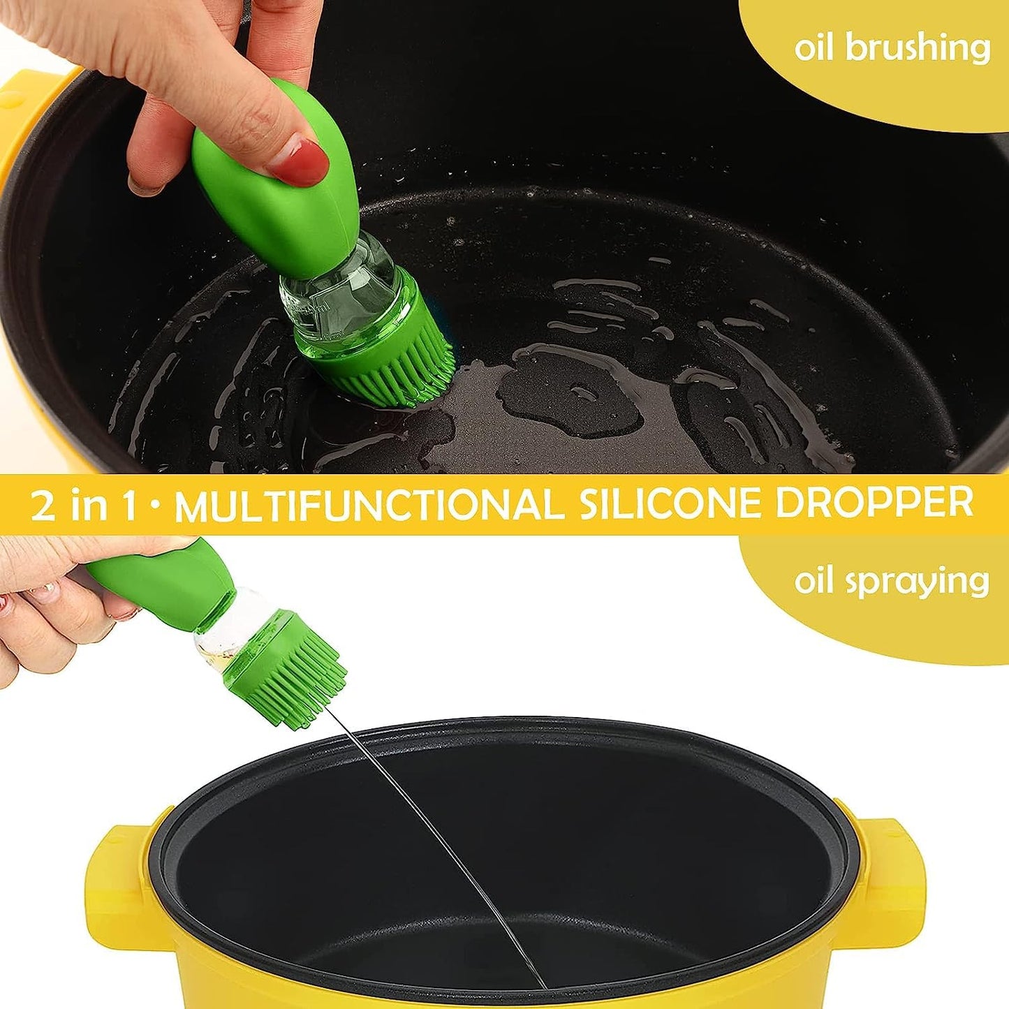 Glass Olive/Sauce/Vinegar Oil Dispenser with Silicone Brush & Dropper | 180ml Leakproof Measuring Bottle for Cooking, BBQ, Baking & More