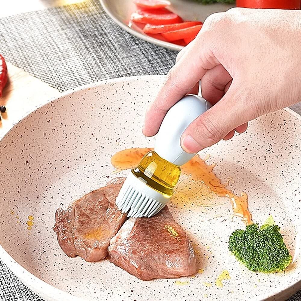 Glass Olive/Sauce/Vinegar Oil Dispenser with Silicone Brush & Dropper | 180ml Leakproof Measuring Bottle for Cooking, BBQ, Baking & More