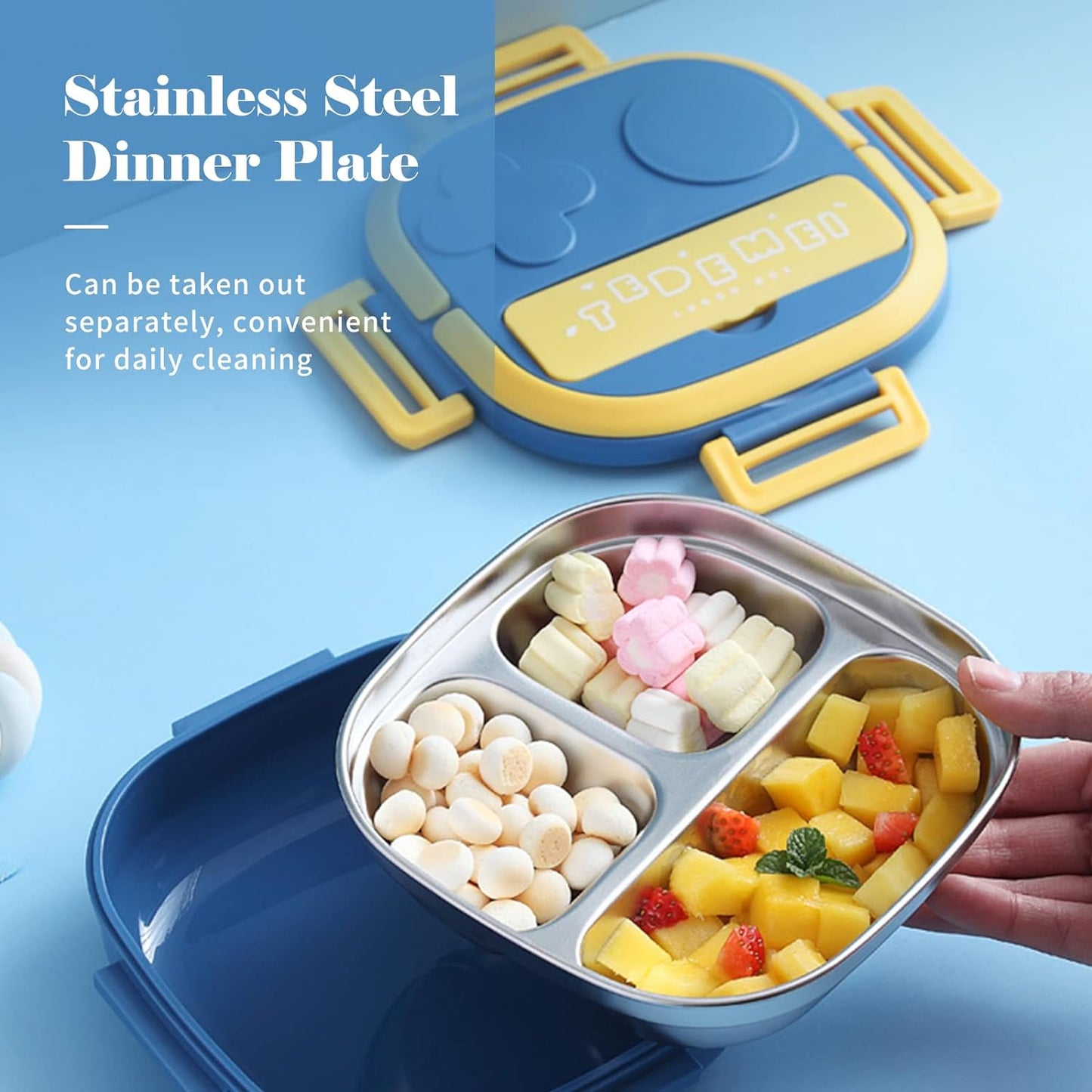 Insulated Bento Box with Compartments and Easy to Open, includes Plastic Fork