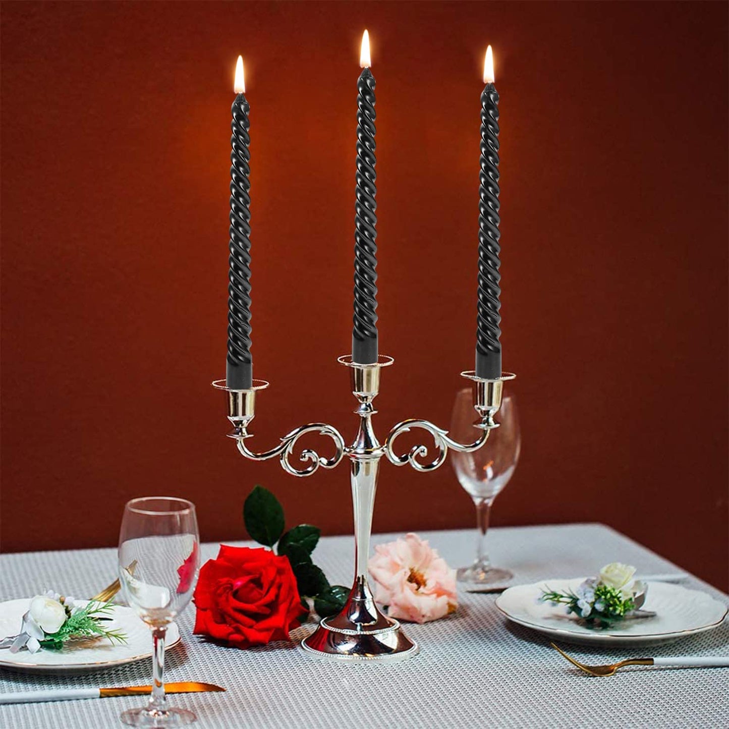 Set of 4 Metallic Spiral/Hexagonal Lacquer Taper Candles – 10 Inch, Dripless, Smokeless, Unscented – Perfect for Dinner, Weddings, Parties, Gifting, etc.