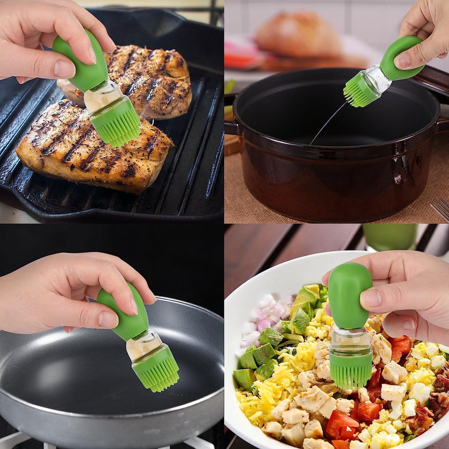 Glass Olive/Sauce/Vinegar Oil Dispenser with Silicone Brush & Dropper | 180ml Leakproof Measuring Bottle for Cooking, BBQ, Baking & More