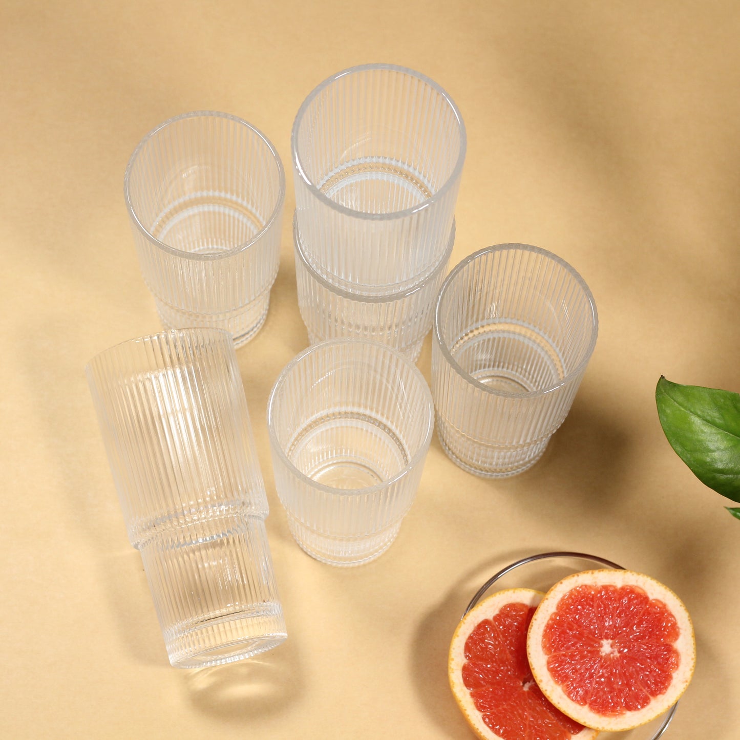 Ribbed Stackable Drinking Glasses - Set of 6 | Stylish, Space-Saving, and Durable | Perfect for Every Occasion