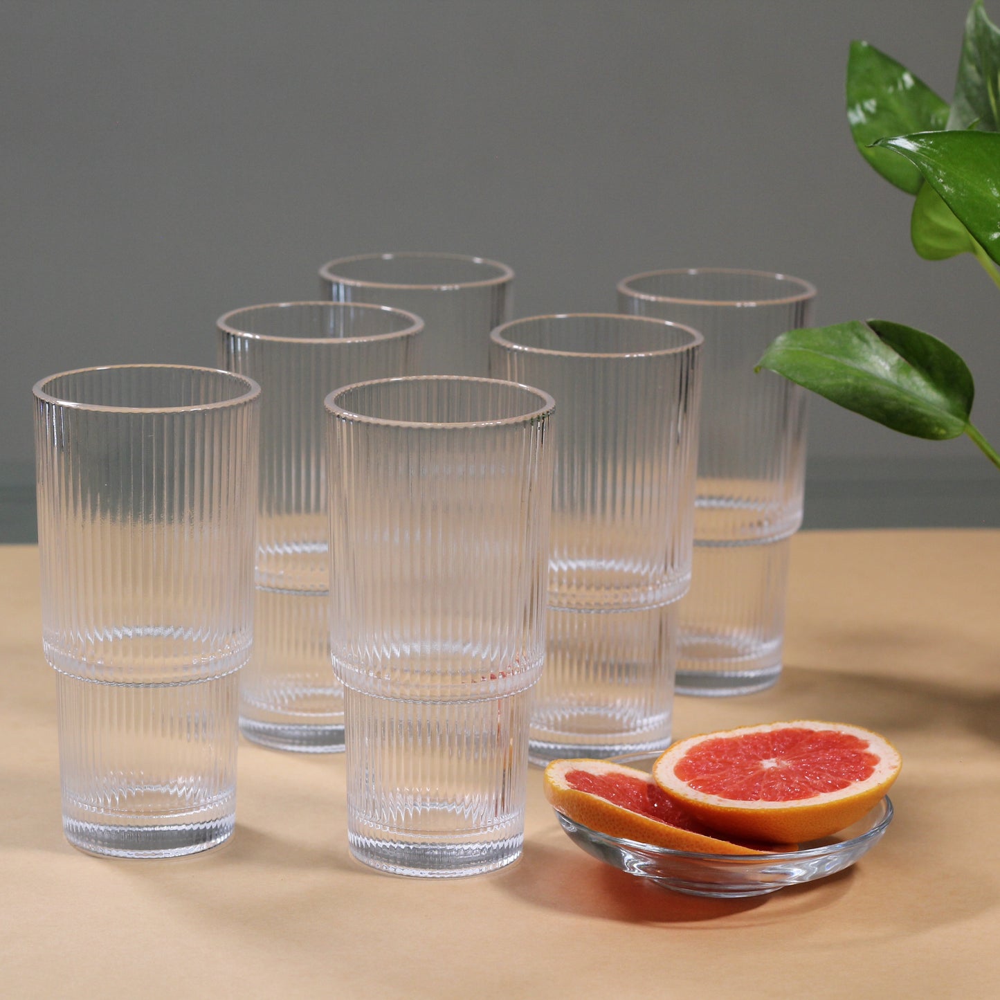 Ribbed Stackable Drinking Glasses - Set of 6 | Stylish, Space-Saving, and Durable | Perfect for Every Occasion