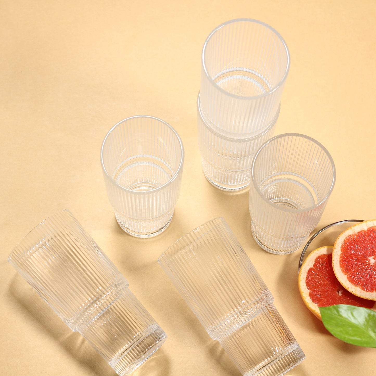 Ribbed Stackable Drinking Glasses - Set of 6 | Stylish, Space-Saving, and Durable | Perfect for Every Occasion