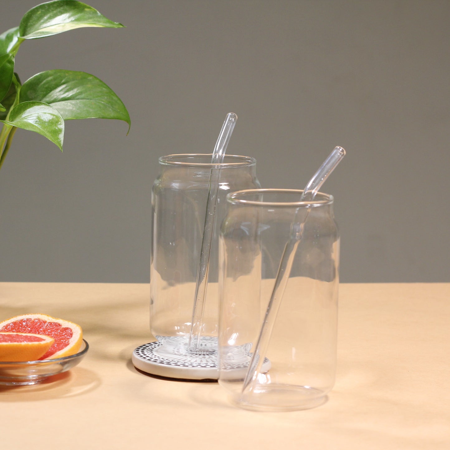 Can-Shaped Glass Tumblers with Straws - Set of 2 | 540ml | Sip in Style Anywhere!