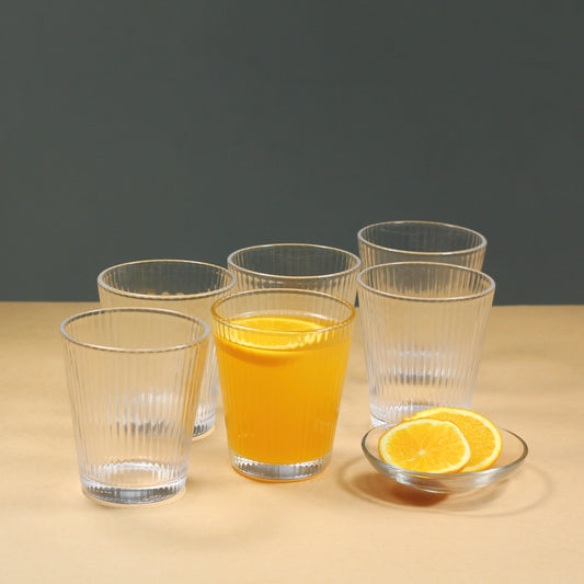 Sip in Style: Premium Ribbed Glass Tumblers - Set of 6 (335 ml each)