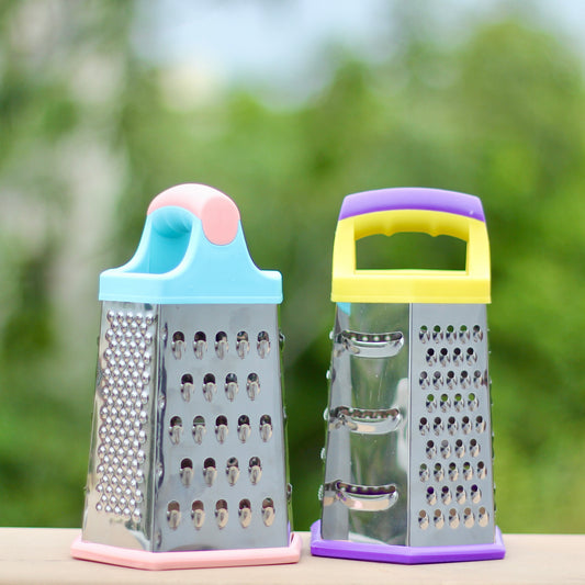 Multi-Functional 6-Sided Stainless Steel Grater | Cheese, Vegetable & Zester Slicer | 20cm | In Pintresty Bubble Gum Pink & Blue, Yellow & Purple