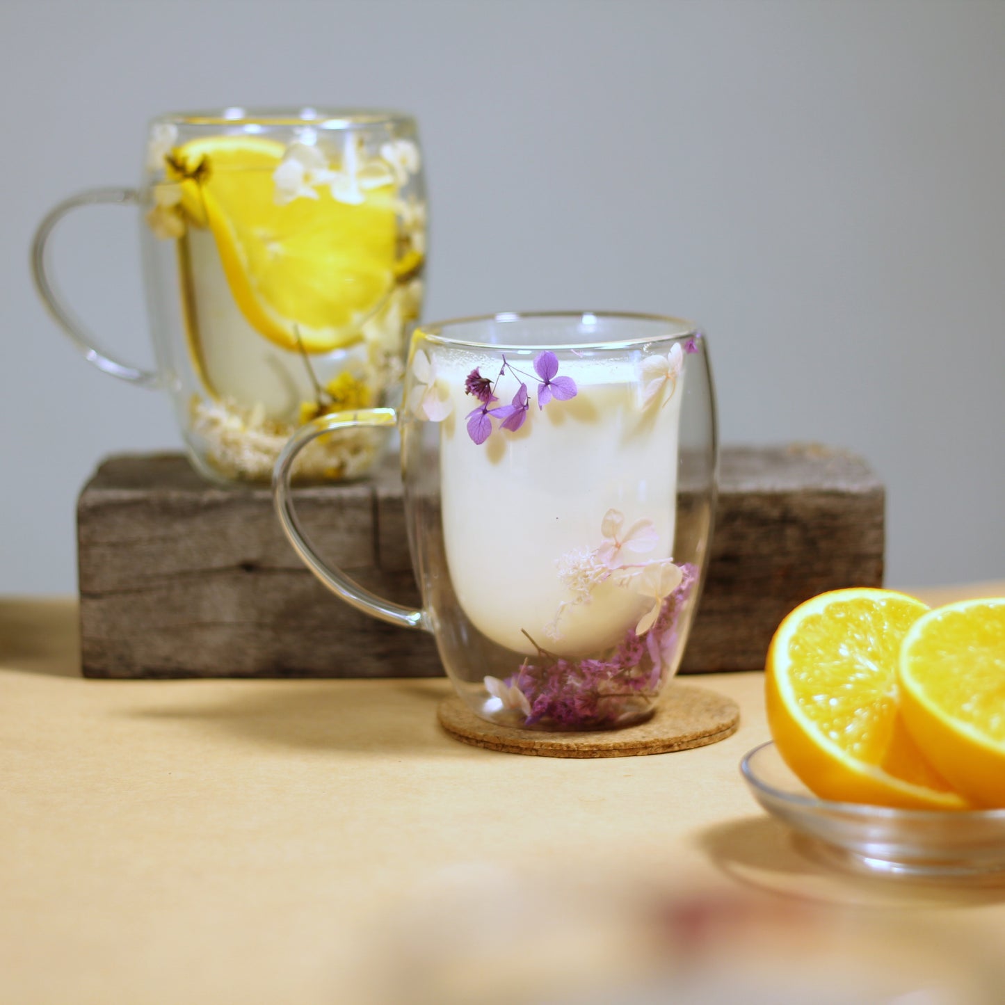 Double-Walled Glass Coffee Cup with Preserved Floating Flowers | Aesthetic Tea & Coffee Mug